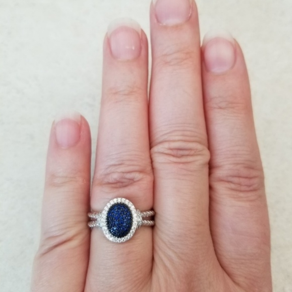 Sterling Blue Spinel Pave Ring - Picture 7 of 8